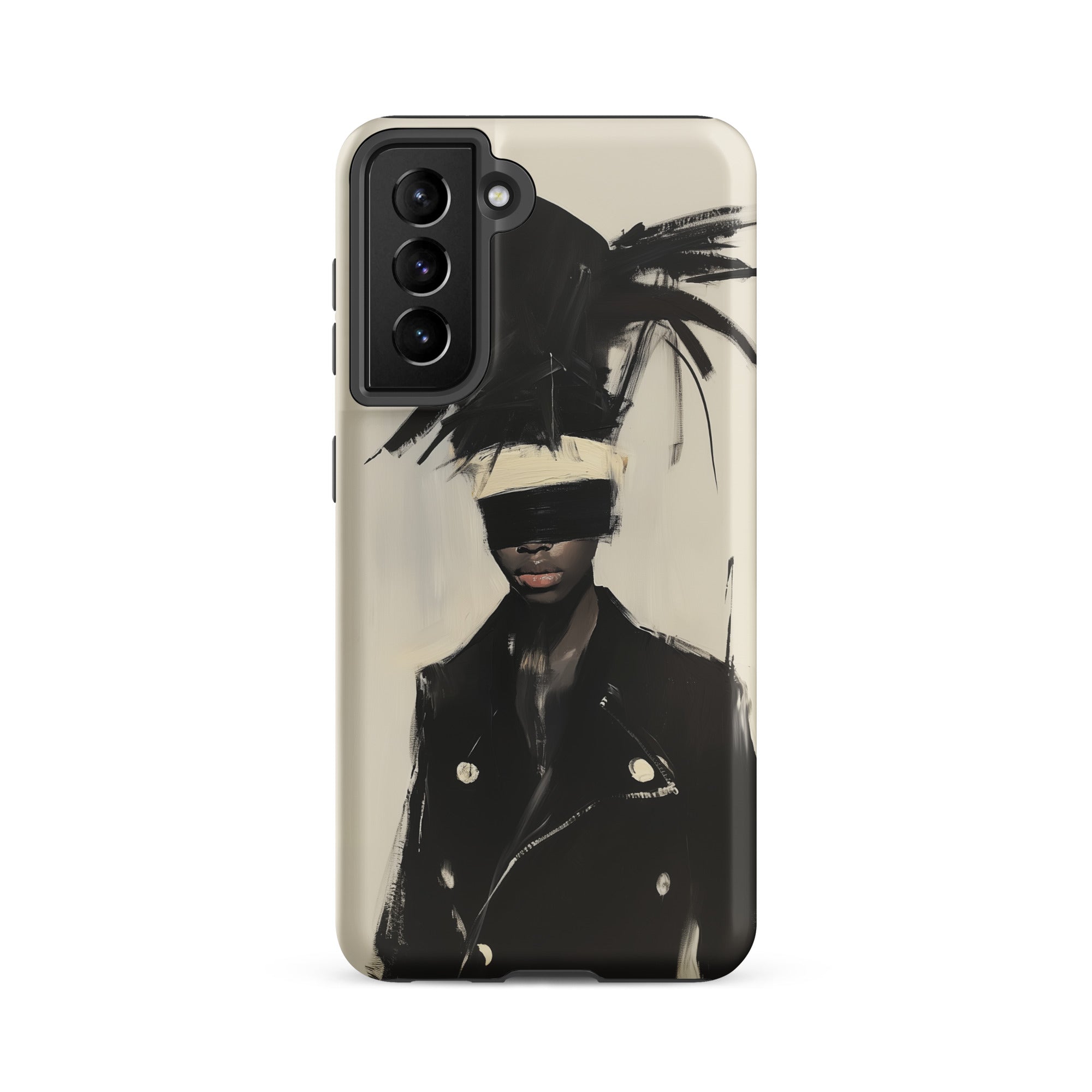 Blindside Black Trans Leather Fashion Samsung Case, Galaxy S21 Fe / Matte, Smartphone Case Dark Toned Abstract Figure Design