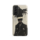 Blindside Black Trans Leather Fashion Samsung Case, Galaxy S21 / Matte, Smartphone Case Abstract Art Design Person Feathered Headdress