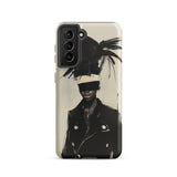 Blindside - Black Trans Leather Fashion Samsung Case, Galaxy S21 / Matte, Smartphone Case Abstract Art Design Person Feathered Headdress