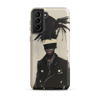 Blindside - Black Trans Leather Fashion Samsung Case, Galaxy S21 Plus / Matte, Smartphone Case Abstract Painting Blindfolded Person Dark