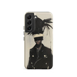 Blindside - Black Trans Leather Fashion Samsung Case, Galaxy S22 / Matte, Smartphone Case Abstract Portrait Person Blindfold Feathered
