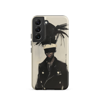 Blindside - Black Trans Leather Fashion Samsung Case, Galaxy S22 / Matte, Smartphone Case Abstract Portrait Person Blindfold Feathered