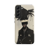 Blindside - Black Trans Leather Fashion Samsung Case, Galaxy S22 Plus / Matte, Smartphone Case Abstract Art Portrait Person Feathered