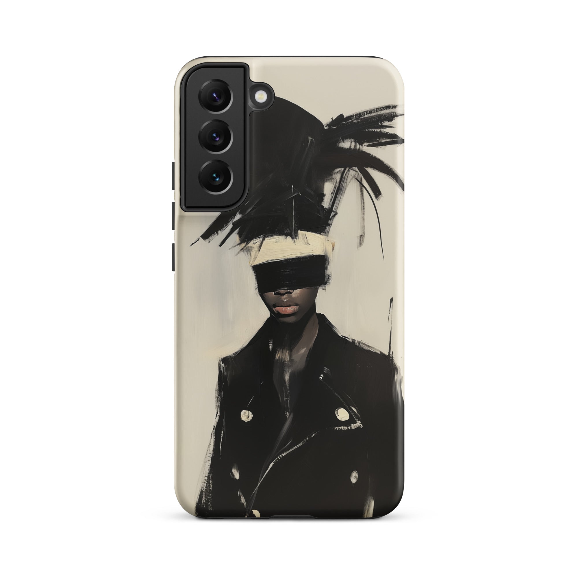 Blindside Black Trans Leather Fashion Samsung Case, Galaxy S22 Plus / Matte, Smartphone Case Abstract Art Portrait Person Feathered