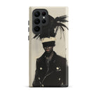 Blindside Black Trans Leather Fashion Samsung Case, Galaxy S22 Ultra / Matte, Smartphone Case Abstract Art Design Person Blindfold Feathered