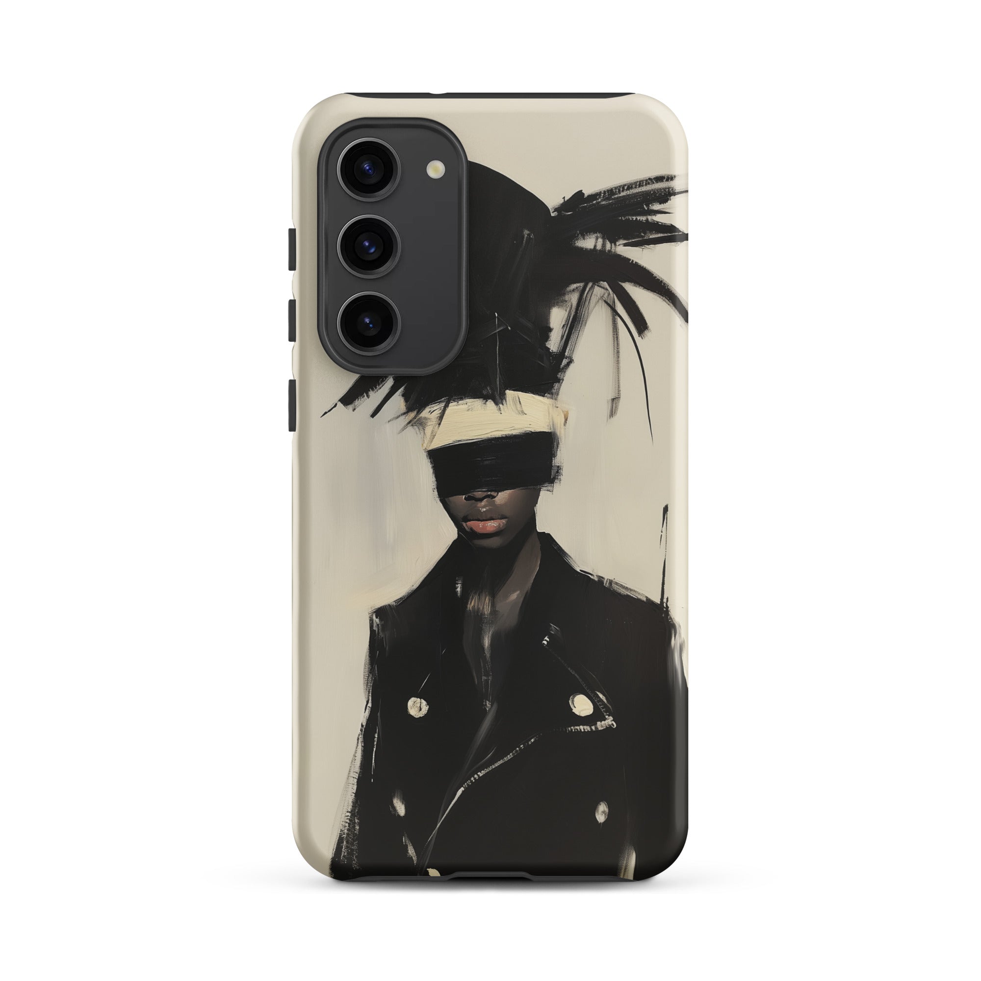 Blindside Black Trans Leather Fashion Samsung Case, Galaxy S23 Plus / Matte, Smartphone Case Artistic Depiction Person Blindfold Elaborate