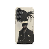 Blindside - Black Trans Leather Fashion Samsung Case, Galaxy S25 / Matte, Smartphone Cream-colored Case Black White Abstract Art Design