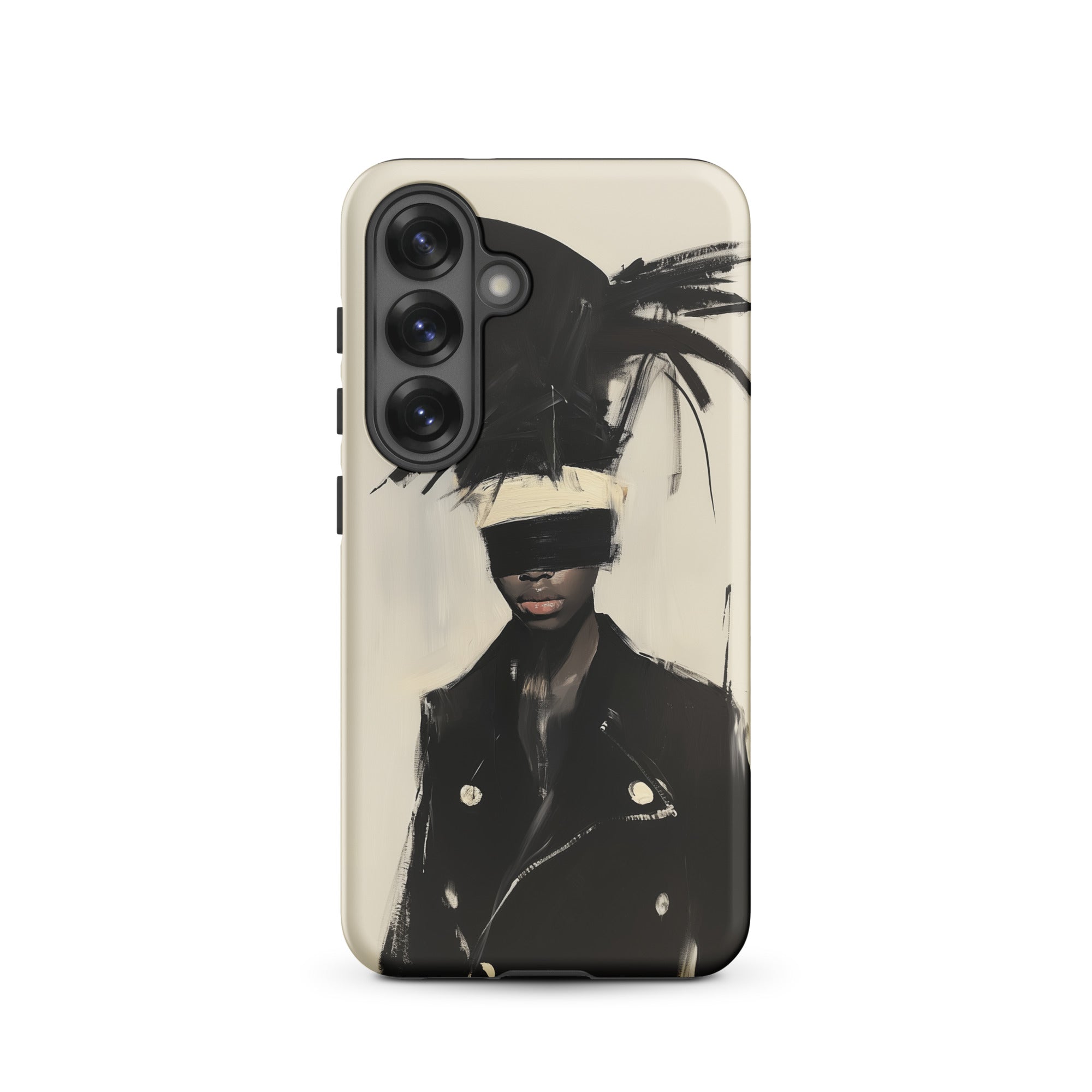Blindside Black Trans Leather Fashion Samsung Case, Galaxy S25 / Matte, Smartphone Cream Colored Case Black White Abstract Art Design