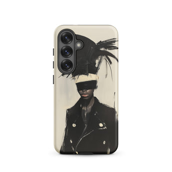 Blindside - Black Trans Leather Fashion Samsung Case, Galaxy S25 / Matte, Smartphone Cream-colored Case Black White Abstract Art Design