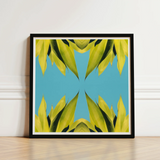 Framed Abstract Botanical Print Symmetrical Vibrant Yellow-green Leaves Avant-garde Succulent Photography, Trippy Modern, Botany Meets
