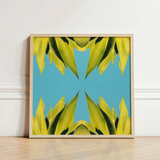 Square-framed Artwork Symmetrical Kaleidoscopic Pattern Vibrant Yellow-green Leaves Avant-garde Succulent Photography, Trippy Modern,