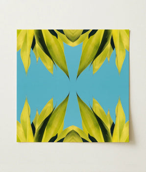 Square Canvas Print Symmetrical Kaleidoscopic Pattern Vibrant Yellow-green Avant-garde Succulent Photography, Trippy Modern, Botany Meets