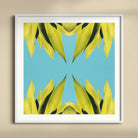 In Bloom Modern Succulent Photography Art Print, Framed Abstract Art Piece Mirrored Yellow Leaves Turquoise
