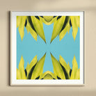 In Bloom Modern Succulent Photography Art Print, Framed Abstract Art Piece Mirrored Yellow Leaves Turquoise