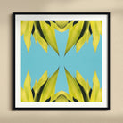 In Bloom Modern Succulent Photography Art Print, Framed Abstract Art Piece Mirrored Yellow Leaves Turquoise
