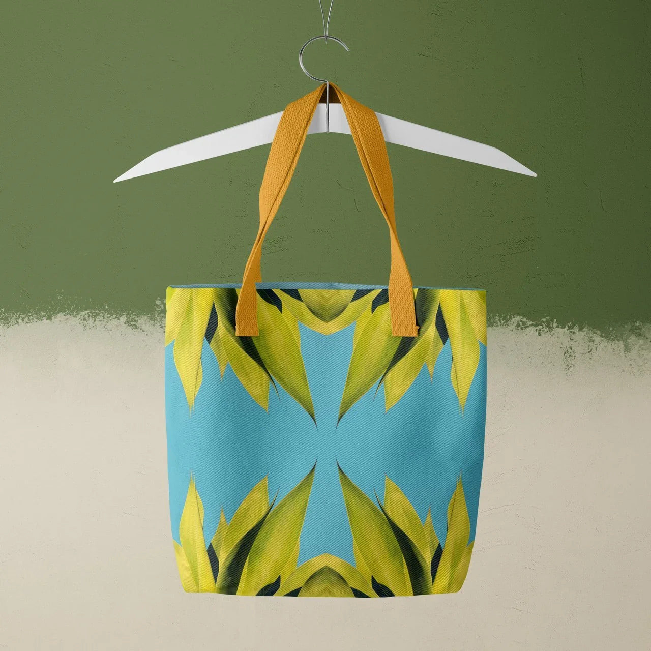 In Bloom - Succulent Op Art Shopping Tote Bag Yellow Handles Bags