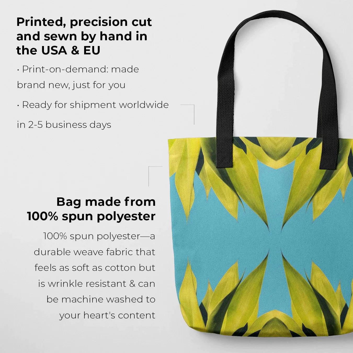 In Bloom / Bloom In Tote - Heavy Duty Reusable Grocery Bag - Yellow Handles - Shopping Totes - Aesthetic Art