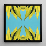 In Bloom - Trippy Succulent Art Framed Canvas, 12x12’’ / 31x31cm / Black Floating Frame, Abstract Symmetrical Pattern Yellow Leaf-like