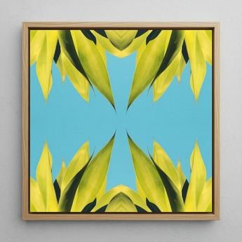 In Bloom - Trippy Succulent Art Framed Canvas, 12x12’’ / 31x31cm / Natural Floating Frame, Framed Square Abstract Painting Symmetrical