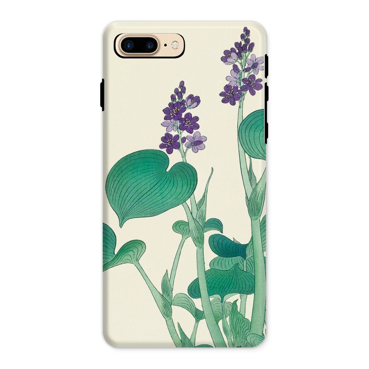 Blooming Hosta - Ohara Koson Floral Art Iphone Case, 8 Plus / Matte, Floral-patterned Smartphone Case Green Leaves Purple Flowers