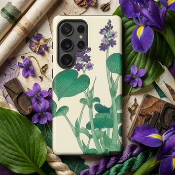 Blooming Hosta - Ohara Koson Floral Art Phone Case Cream-colored Phone Case Botanical Illustration Green Leaves Purple Ohara Koson, Koson’s