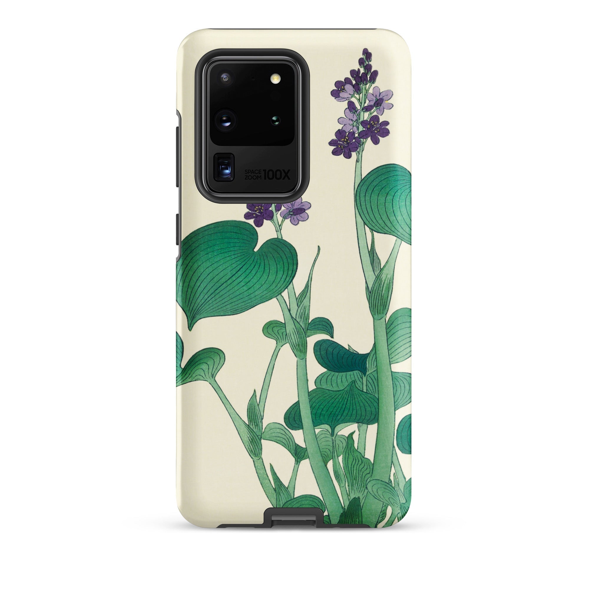 Blooming Hosta Ohara Koson Floral Art Samsung Case, Galaxy S20 Ultra / Matte, Smartphone Cream Colored Case Green Purple Floral Design
