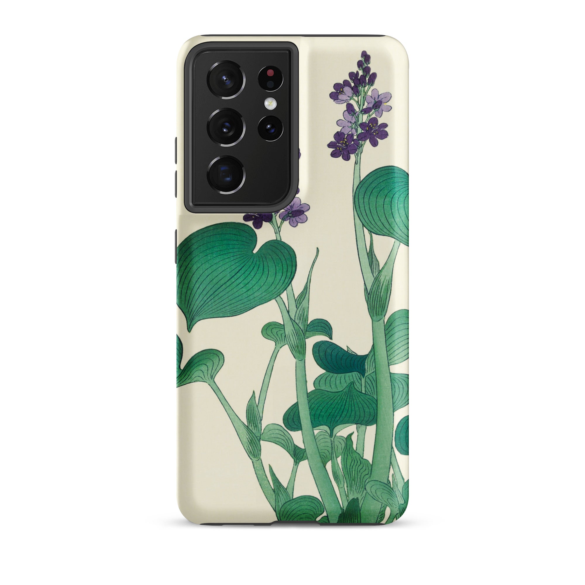 Blooming Hosta Ohara Koson Floral Art Samsung Case, Galaxy S21 Ultra / Matte, Cream Colored Smartphone Case Adorned Botanical Illustration
