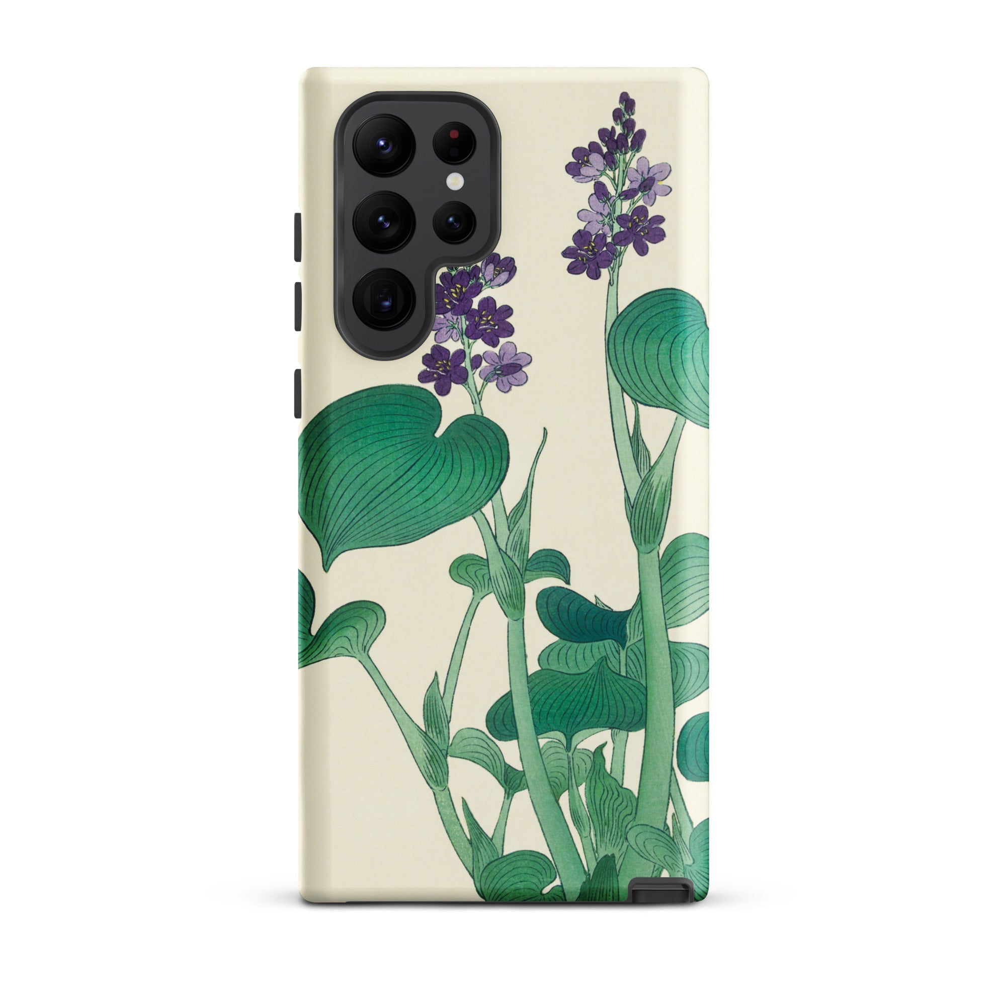 Blooming Hosta Ohara Koson Floral Art Samsung Case, Galaxy S22 Ultra / Matte, Cream Colored Phone Case Vibrant Green Purple Floral Design