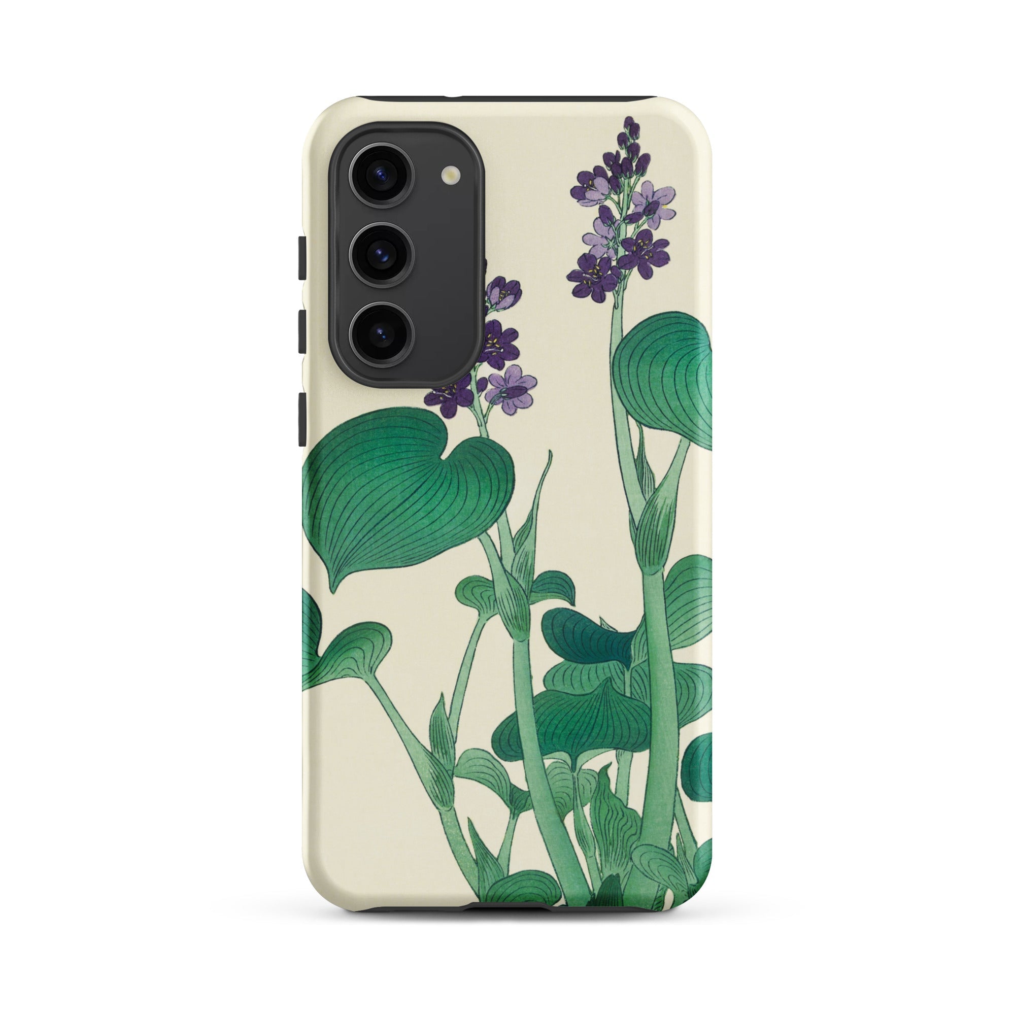 Blooming Hosta Ohara Koson Floral Art Samsung Case, Galaxy S23 Plus / Matte, Smartphone Case Botanical Illustration Green Leaves Purple