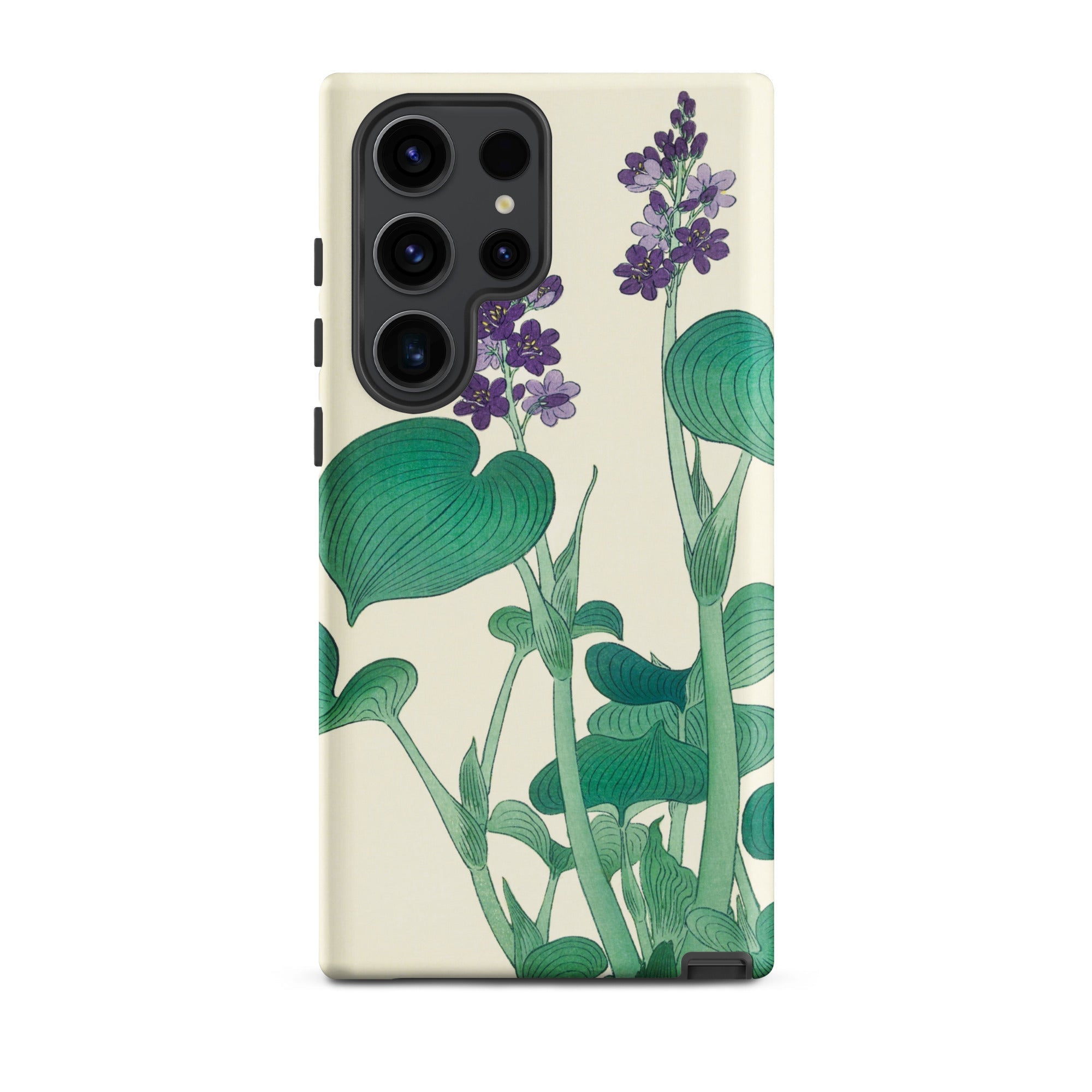 Blooming Hosta Ohara Koson Floral Art Samsung Case, Galaxy S23 Ultra / Matte, Smartphone Cream Colored Case Adorned Purple Flowers Green