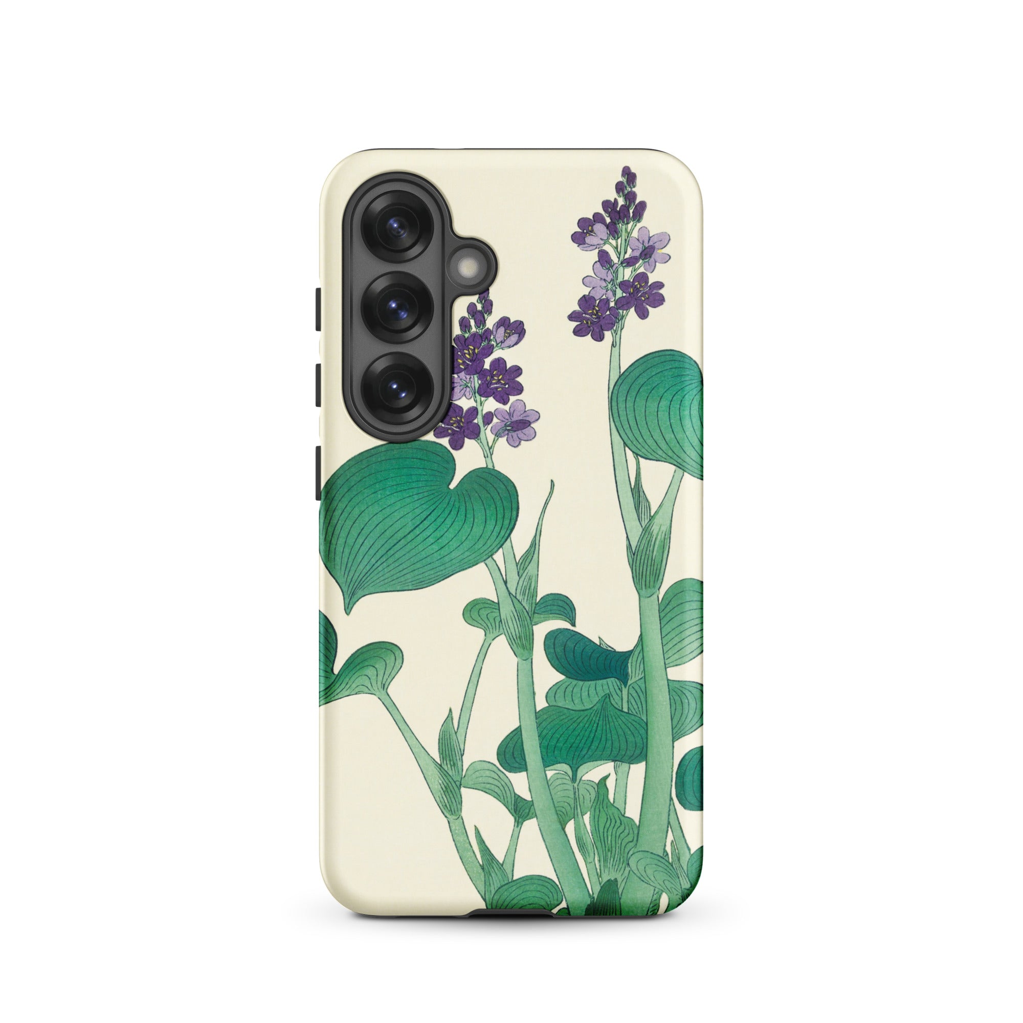 Blooming Hosta Ohara Koson Floral Art Samsung Case, Galaxy S25 / Matte, Cream Colored Smartphone Case Purple Green Floral Design