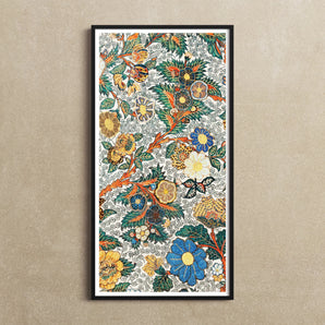 Blossomewhere - Antique Japanese Tapestry Art Print, 10x20’’ / 25x51cm / Unframed, Framed Colorful Floral Print Intricate Patterns Flowers