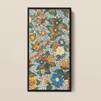 Vibrant Vertically Oriented Framed Artwork Intricate Floral Botanical Blossomewhere Art Print, Japanese Tapestry, Antique