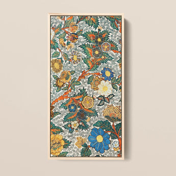 Vibrant Vertically Oriented Framed Artwork Intricate Floral Pattern Blossomewhere Art Print, Japanese Tapestry, Antique