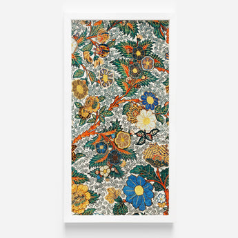 Vibrant Vertically Oriented Floral Tapestry White Frame Intricate Blossomewhere Art Print, Japanese, Antique