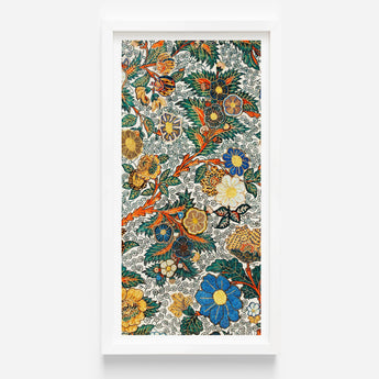 Vibrant Vertically Oriented Framed Artwork Intricate Floral Pattern Blossomewhere Art Print, Japanese Tapestry, Antique