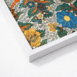 Framed Piece Ornate Embroidered Floral Artwork Vibrant Blue Blossomewhere Art Print, Japanese Tapestry, Antique