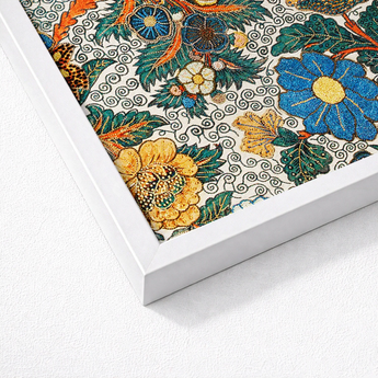 Framed Piece Ornate Embroidered Floral Artwork Vibrant Blue Blossomewhere Art Print, Japanese Tapestry, Antique