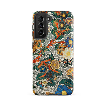Blossomewhere - Antique Japanese Tapestry Samsung Case, Galaxy S21 Fe / Matte, Smartphone Case Vibrant Floral Foliage Pattern