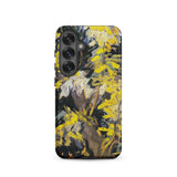 Blossoming Acacia - Vincent Van Gogh Samsung Case, Galaxy S25 / Matte, Black Phone Case Vibrant Yellow Dark-toned Abstract Floral