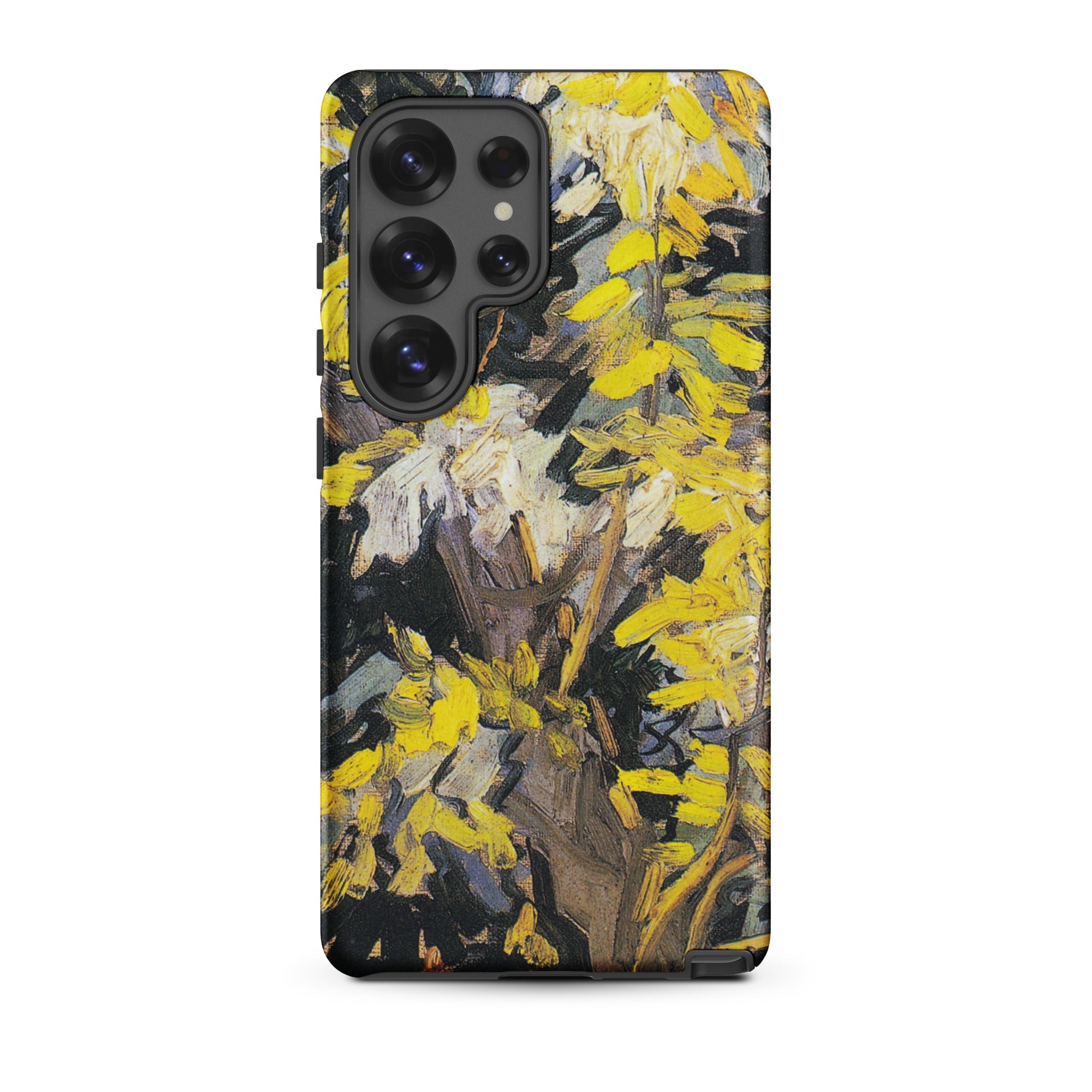 Blossoming Acacia - Vincent Van Gogh Samsung Case, Galaxy S25 Ultra / Matte, Smartphone Case Vibrant Yellow Grey Abstract Floral Pattern
