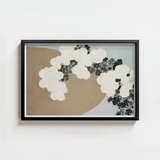 Black-framed Abstract Artwork Textured White Dark Gray Floral-like Kamisaka Sekka Art, Chrysanthemums Arches, Breath Caught Mid-season