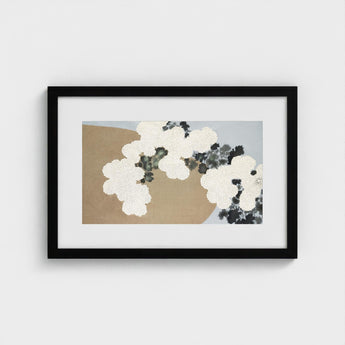 Blossoms - Kamisaka Sekka Art Print / Canvas Black-framed Artwork Abstract White Black Floral Patterns Beige, Chrysanthemums Arches, Breath