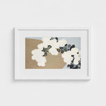 Blossoms - Kamisaka Sekka Art Print / Canvas White Framed Artwork Abstract Floral Cream Black, Chrysanthemums Arches, Breath Caught