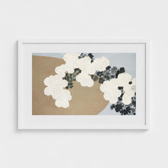 Blossoms - Kamisaka Sekka Art Print / Canvas Minimalist White-framed Artwork Abstract Floral Forms Textured Cream, White Chrysanthemums