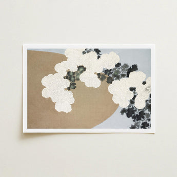 Blossoms - Kamisaka Sekka Art Print / Canvas Framed Abstract Artwork Textured White Black Floral Patterns, Chrysanthemums Arches, Breath