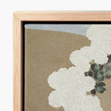 Minimalist Abstract Painting Light Wood Frame Textured Beige Kamisaka Sekka Art, White Chrysanthemums Arches, Breath Caught Mid-season