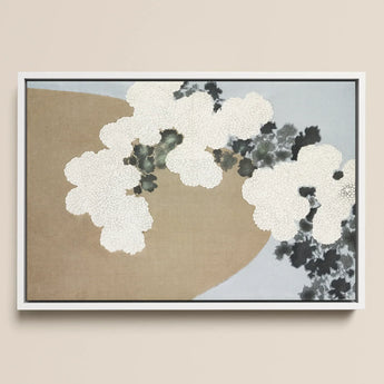 Blossoms - Kamisaka Sekka Art Print / Canvas Modern Abstract Painting Textured White Dark Gray Floral Kamisaka Sekka Art, Chrysanthemums