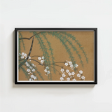 Black-framed Artwork Traditional East Asian-style Illustration Delicate White Kamisaka Sekka’s Blossoms, Meiji Era’s Artistic Revolution,