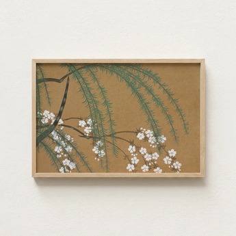 Rectangular Framed Artwork Delicate Green Willow Branches White Kamisaka Sekka’s Blossoms, Meiji Era’s Artistic Revolution, Exquisite